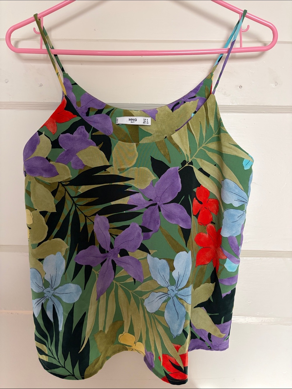 MNG Floral Tank Top in Green & Purple Size Small Like New